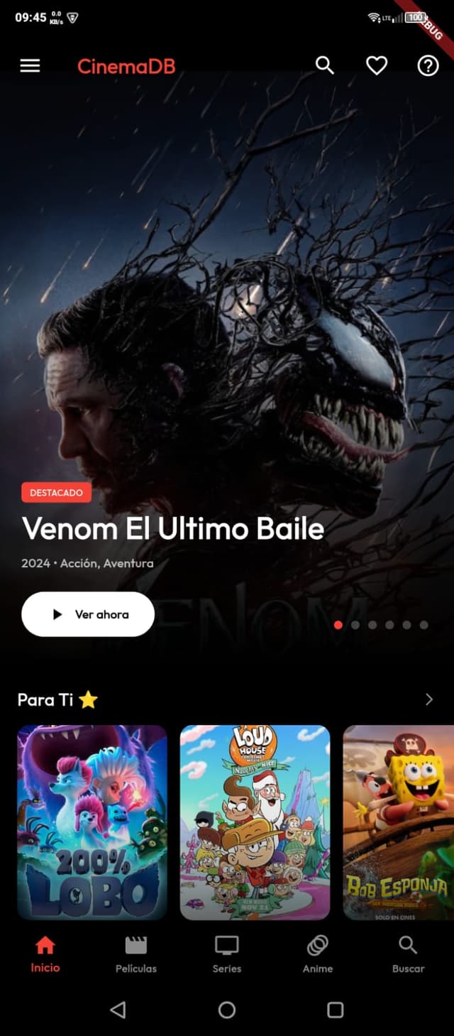 CinemaDB App - Pantalla de inicio con catálogo de películas gratis 2024